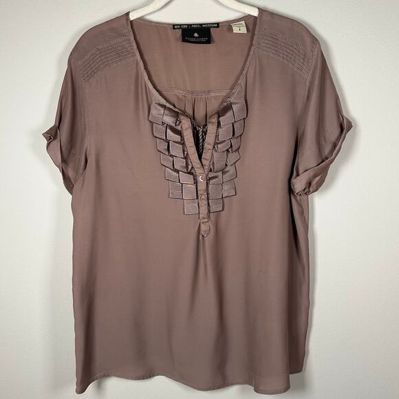 Masion Scotch & Soda Purple Short Sleeve Pleated Front Blouse Size Large - Picture 1 of 5